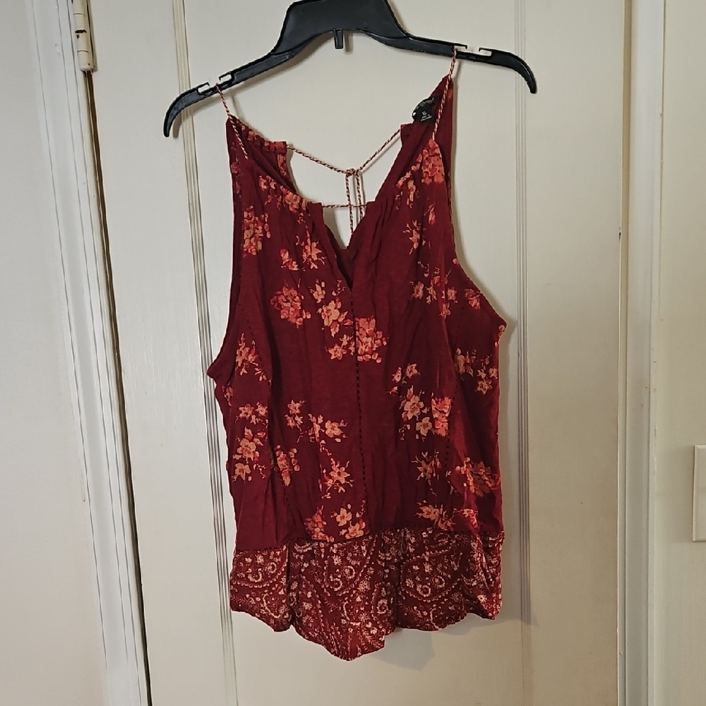 Lucky Brand Red Floral Tank Top (Size Xl)